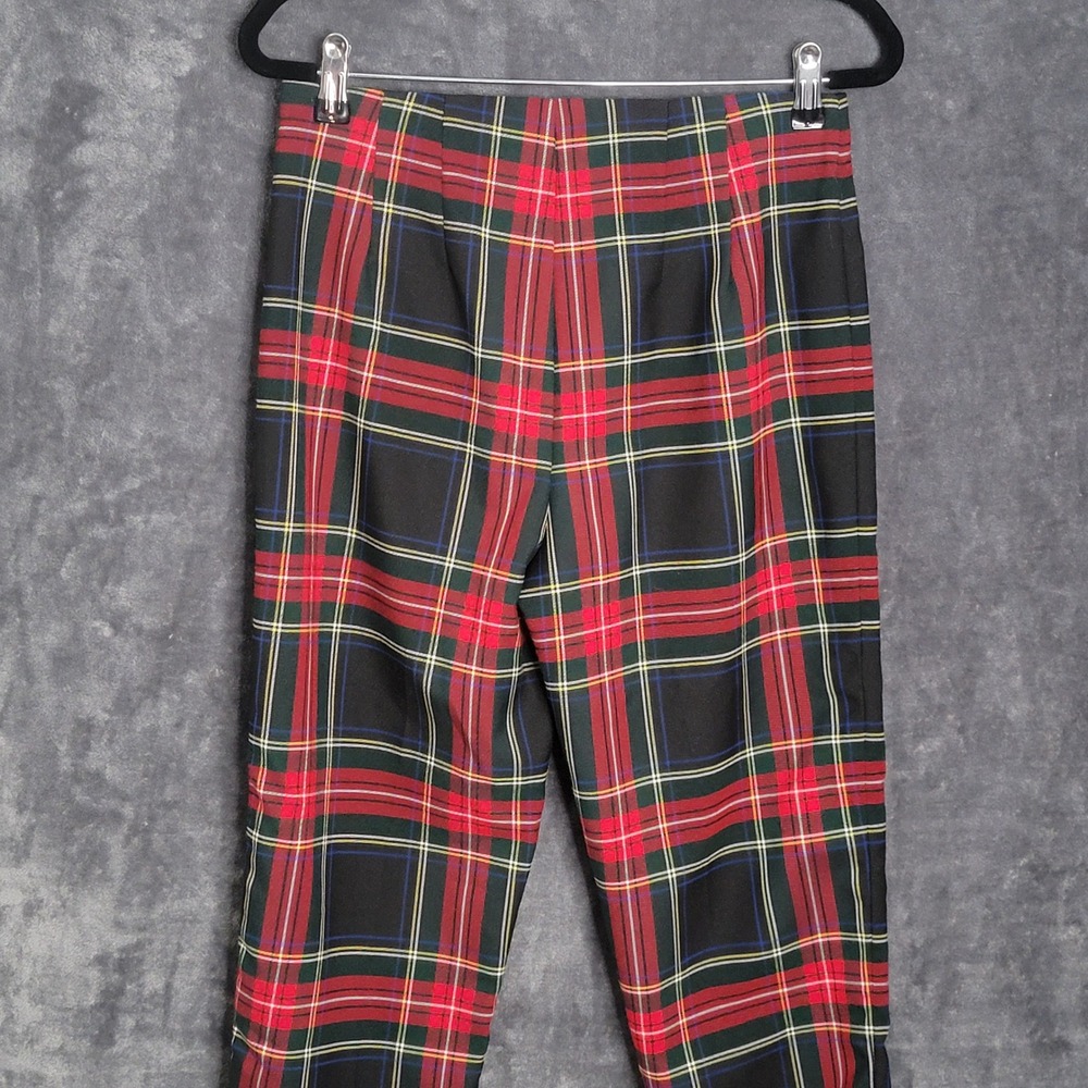 Chaps Ankle Pants 4 Red Plaid Tartan Side Zip Holiday Tapered Preppy Academia - Picture 10 of 13
